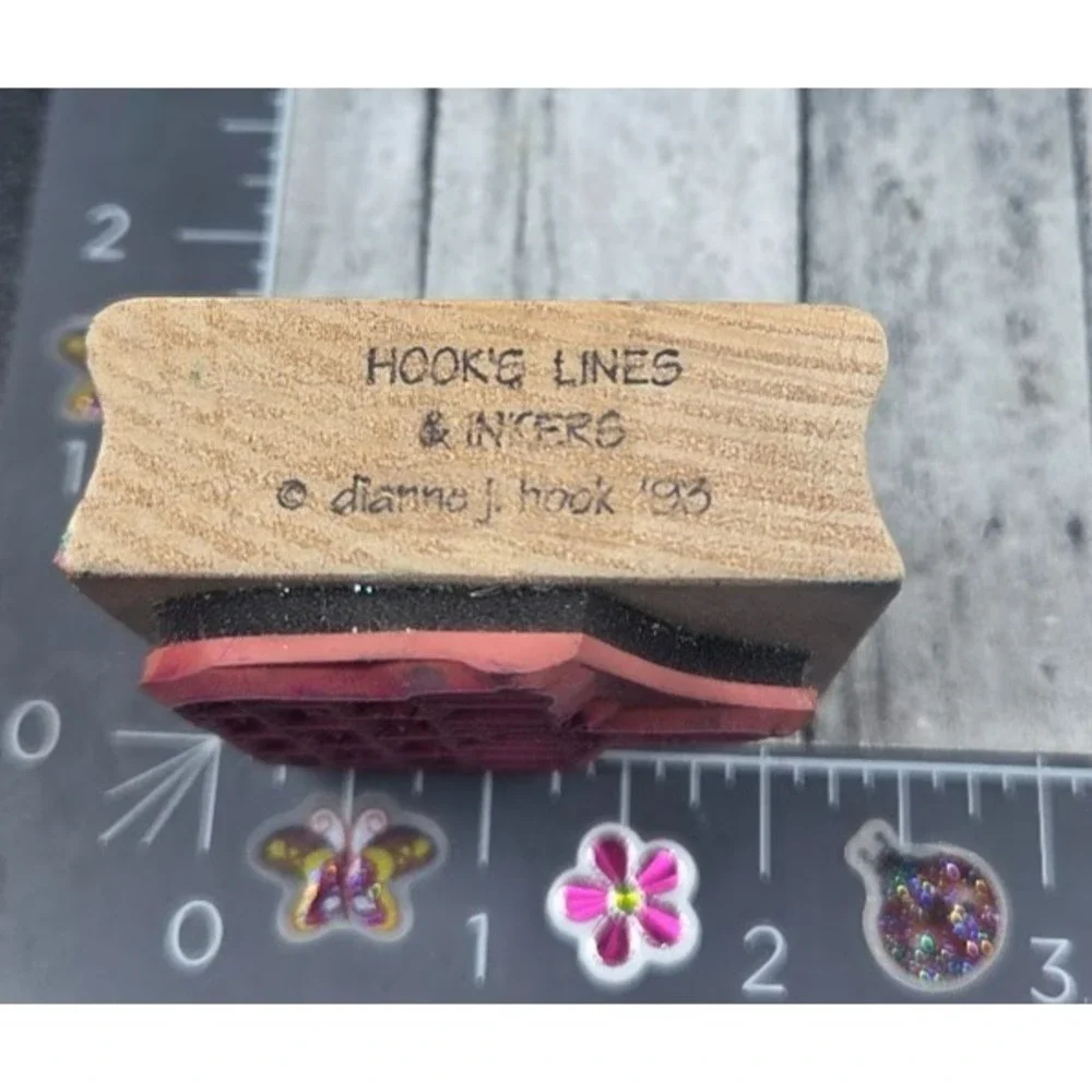 Hooks Lines Inkers Wicker Basket Picnic Heart Rubber Stamp Wood #i45
